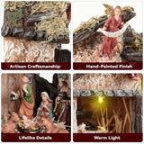 Nativity Scene Set with LED Lights,15.3" Resin Holy Family Character Stables Sculpture Manger Figurine for Indoor Tabletop Fireplace Christmas Decorations