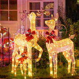 Yescom 3-Piece Large Pre-Lit LED Reindeer Christmas Decor, 110V Plug-in Light Up Deer Family Set Outdoor Decorations for Yard Holiday, 3D Golden Outside Patio Deck Lawn Ornaments with Stack 2025 Xmas