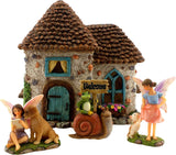PRETMANNS Fairy House Kit - Fairy Garden Accessories for Outdoor Miniature Village Decor, with Fairies & Sign - Pinecone House, 6.5' High & Door can Open Wide - 4 Piece Supplies