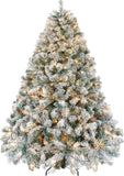 Yaheetech 6ft Snow Flocked Pre-lit Christmas Tree with 250 Warm White Lights, 820 Lush Branch Tips & Quick-Assembly Hinged Design, Full Artificial Xmas Tree for Winter Holiday Décor, Green & White