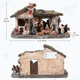 Nativity Scene Set with LED Lights,15.3" Resin Holy Family Character Stables Sculpture Manger Figurine for Indoor Tabletop Fireplace Christmas Decorations