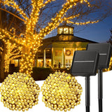 Minetom Solar String Lights Outdoor Waterproof- 40 FT 100 LED Solar Powered String Lights with 8 Lighting Modes, IP65 Waterproof Solar Christmas Lights for Outdoor Outside Tree Party Decor, Warm White