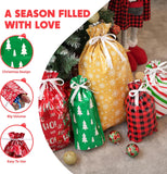 JOYIN 36 PCS Christmas Drawstrings Gift Bags Assorted Sizes(Large Medium Small), Xmas Reusable Plastic Bag for Presents Wrapping, Holiday Party Favors