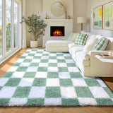KICMOR Navy Blue and Cream White Rugs for Living Room, 4x6 Fluffy Fuzzy Shag Checkered Rug Shaggy Carpet for Bedroom, Soft Plush Area Rug for Nursery Toddler Room Classroom Study Room Kids Room