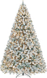 Yaheetech 6ft Snow Flocked Pre-lit Christmas Tree with 250 Warm White Lights, 820 Lush Branch Tips & Quick-Assembly Hinged Design, Full Artificial Xmas Tree for Winter Holiday Décor, Green & White