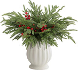 Watayo 45 Pcs Christmas Artificial Pine Branches with Red Berry Stems, 10.5" Faux Evergreen Norfolk Pine Cypress Leaves Stems, Fake Foliage Pine Needles Picks for DIY Craft Garland Home Decor