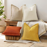 decorUhome Christmas Corduroy Cream White Throw Pillow Covers 18x18 Set of 2 Decorative Soft Boho Farmhouse Euro Couch Pillow Covers for Living Room Bed Sofa Broadside Striped Pillow Cases