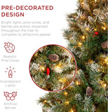 Best Choice Products Christmas Tree Pre-Lit, Pre-Decorated Artificial 6ft Frosted Pine Holiday Decoration w/Frosted Tips, Pine Cones, Berries