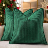 decorUhome Christmas Corduroy Cream White Throw Pillow Covers 18x18 Set of 2 Decorative Soft Boho Farmhouse Euro Couch Pillow Covers for Living Room Bed Sofa Broadside Striped Pillow Cases
