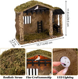 Fovths 17 Pieces Lighted Nativity Christmas Nativity Stable Manger Religious Nativity Stable Manger Figurine Resin Decor for Deluxe Edition Led Nativity Tabletop Holiday Centerpieces Decor, 7 Inch