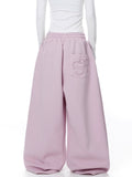 Embroidered Pleated Drawstring Sweatpants For Women Loose Straight Fit