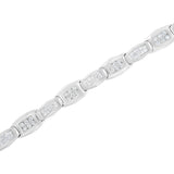 14K White Gold 2-1/2 Cttw Round-Brilliant & Baguette Cut Diamond 7" Alternating Flared Links Tennis Bracelet (H-I Color, SI1-SI2 Clarity)