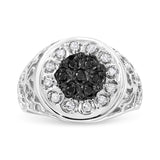 .925 Sterling Silver 1/4 Cttw White and Black Treated Diamond Halo Cluster Ring for Men (I-J Color, I3 Clarity) - Size 10