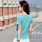 Female Solid Color Hollow Shoulder Short Sleeved Shirt
