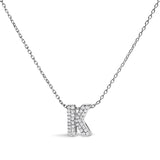 10K White Gold Diamond Accent "A" Initial Bubble Pendant Necklace