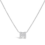 10K White Gold Diamond Accent "A" Initial Bubble Pendant Necklace