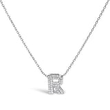 10K White Gold Diamond Accent "A" Initial Bubble Pendant Necklace