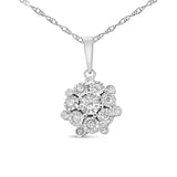 .925 Sterling Silver 1/4 Cttw Miracle Set Diamond Floral Cluster 18" Pendant Necklace for Women (I-J Color, I1-I2 Clarity)