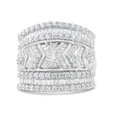 .925 Sterling Silver 2.0 Cttw Diamond Edge Multi-Row Ring Band ( J-K Color, I3 Clarity)