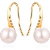 925 Sterling Silver 7.5-8mm White Freshwater Cultured Pearl Dangle Drop Earrings