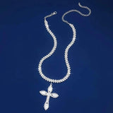 925 Sterling Silver Cross Pendant Necklace with Sparkling Rhinestone Embellishments