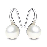 925 Sterling Silver Hoop Handpicked AAA+ Quality 7.5-8mm White Freshwater Cultured Pearl Dangle Drop Earrings Jewelry for Women Girls