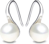 925 Sterling Silver Hoop Handpicked AAA+ Quality 7.5-8mm White Freshwater Cultured Pearl Dangle Drop Earrings Jewelry for Women Girls