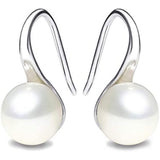 925 Sterling Silver Hoop Handpicked AAA+ Quality 7.5-8mm White Freshwater Cultured Pearl Dangle Drop Earrings Jewelry for Women Girls
