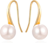 925 Sterling Silver Hoop Handpicked AAA+ Quality 7.5-8mm White Freshwater Cultured Pearl Dangle Drop Earrings Jewelry for Women Girls