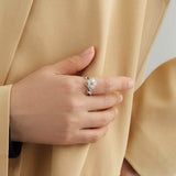 925 Sterling Silver White Cherry Blossom Shell Pearl Flower Branch Rings