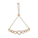 14K Rose Gold Plated .925 Sterling Silver Diamond Accent Circle and Heart Link Adjustable 6â€-10â€ Bolo Bracelet (I-J Color, I3 Clarity)