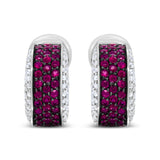 18K White Gold and Black Rhodium Plated 3/4 Cttw Round Diamonds and 1mm Round Red Ruby Huggie Hoop Earrings (F-G Color, VS1-VS2 Clarity)