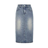 Retro Light-blue Figure-flattering A-line Skirt