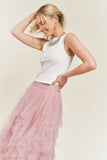 LAYERED POLKA DOT MESH LINED A-LINE MIDI SKIRT