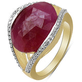14K Yellow Gold Plated 9.29 Carat Genuine Pink Sapphire & White Diamond .925 Sterling Silver Ring