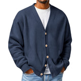 Mens Casual Loose-fit Long-sleeve Knitted Cardigan