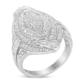 .925 Sterling Silver & 1-1/8 Cttw Diamond Marquise Shaped Cluster Triple Halo Knot Cocktail Fashion Ring (I-J Color, I2-I3 Clarity) - Size 6