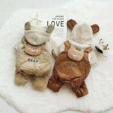 Pet Dog Fleece-lined Thick Style Milk Coffee Bear Four-legged Overalls