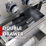Castelle Flame Astoria 94-Inch 6-Burner 85K BTU Outdoor Kitchen Grill Island With Wine Cooler, Rotisserie, Cabinets, And Granite Countertops (SAK68014)