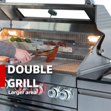 Castelle Flame Astoria 94-Inch 6-Burner 85K BTU Outdoor Kitchen Grill Island With Wine Cooler, Rotisserie, Cabinets, And Granite Countertops (SAK68014)