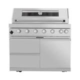 Castelle Flame Astoria 94-Inch 6-Burner 85K BTU Outdoor Kitchen Grill Island With Wine Cooler, Rotisserie, Cabinets, And Granite Countertops (SAK68014)