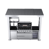 Castelle Flame Astoria 94-Inch 6-Burner 85K BTU Outdoor Kitchen Grill Island With Wine Cooler, Rotisserie, Cabinets, And Granite Countertops (SAK68014)