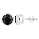14K White Gold 1/2 Cttw Round Brilliant-Cut Black Diamond Bezel-Set Stud Earrings with Screw Backs (Fancy Color-Enhanced, I2-I3 Clarity)