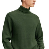 Mens Casual Solid-color Turtleneck Sweater With Vertical Stripes