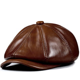 Mens Vintage Beret Leather Octagonal Cap