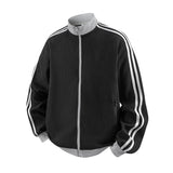 Striped Stand-Neck Preppy-Style Casual Sports Retro Jacket