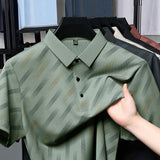 Mens Mid-age Lapel Short-sleeve T-shirt Top