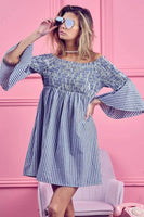BiBi Smocked Off Shoulder Striped Dress