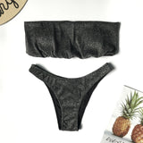 Sexy Sparkling Shiny Ribbed Bandeau Bikini 2025 Women Swimsuit Female Swimwear Two piece Bikini Set Triangle Bathing suit Swim