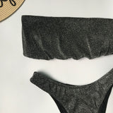 Sexy Sparkling Shiny Ribbed Bandeau Bikini 2025 Women Swimsuit Female Swimwear Two piece Bikini Set Triangle Bathing suit Swim